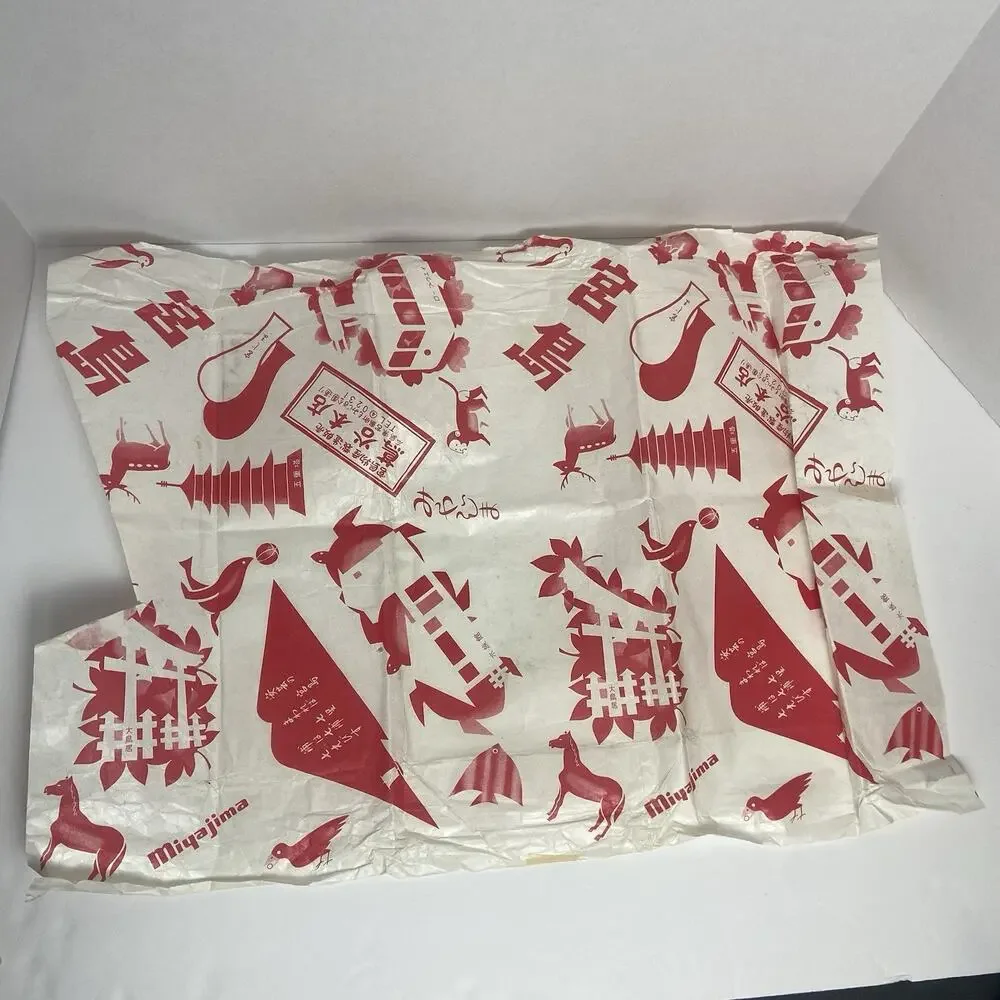1969 Vintage Asian Wrapping Tissue Paper, Miyajima Japan, Red And White Design